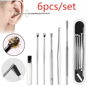 

2019 Beauty Tools Ear Scoop Cleaner Spring Double Head Rotating Ear Scoop Six-piece Tool Set ear spoon 1223
