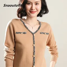 Aliexpress - 2021 Spring Autumn Pure Wool Women’s Sweater V-Neck Pullover Long-Sleeved Pearl Button Sweater Knit Bottoming Shirt,Large Size