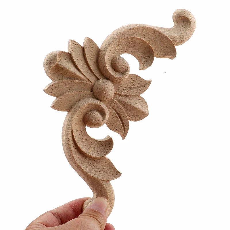 RUNBAZEF Wood Applique Onlay Wood Decal Modern Ornamental European Decoration Rose Crown Leaves Wooden Corner Home Figurines NEW