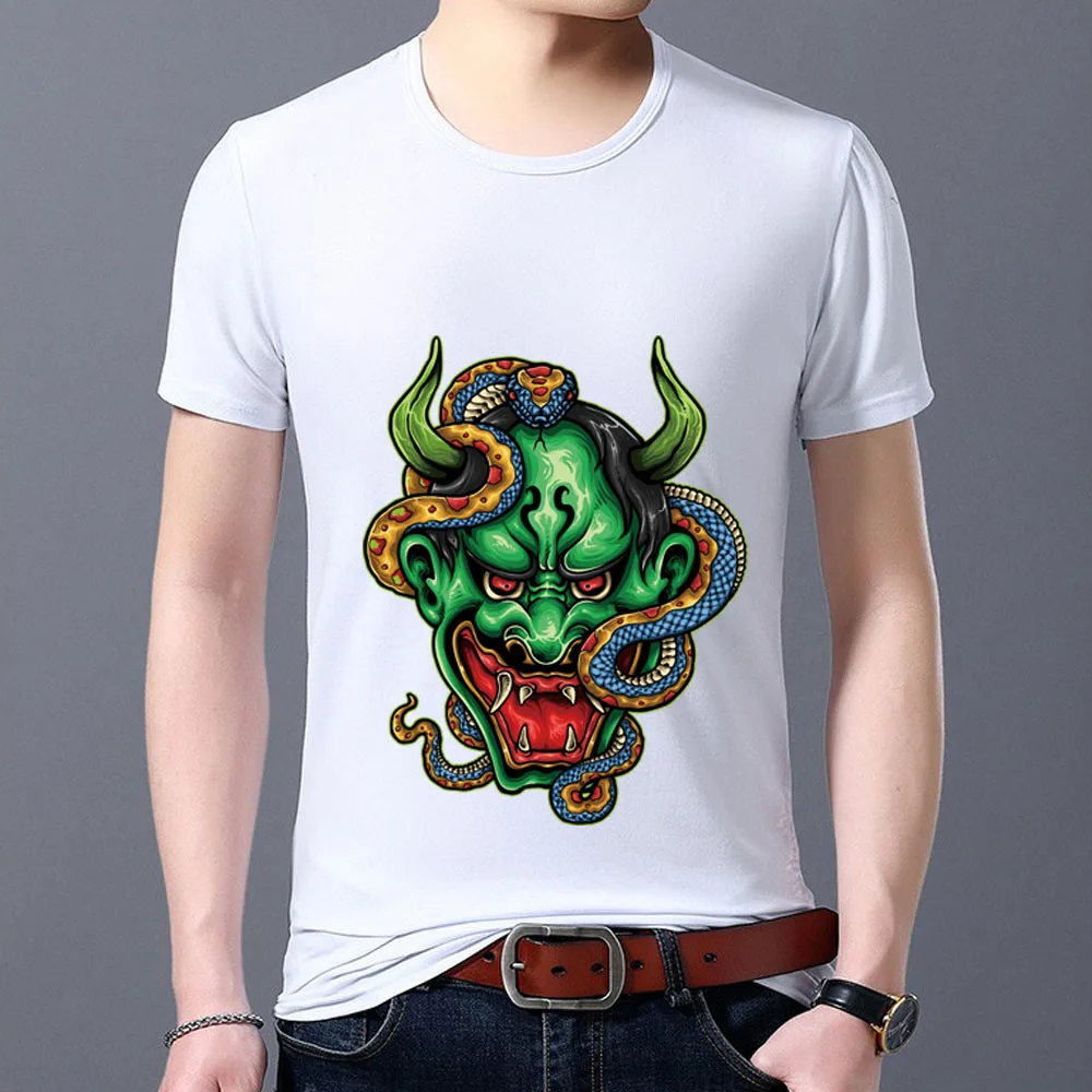 

High Quality Men T-shirt Street Style Classic White O-Neck Print Tee Shirt Monster Pattern Series Male Short Sleeve Tops Clothes
