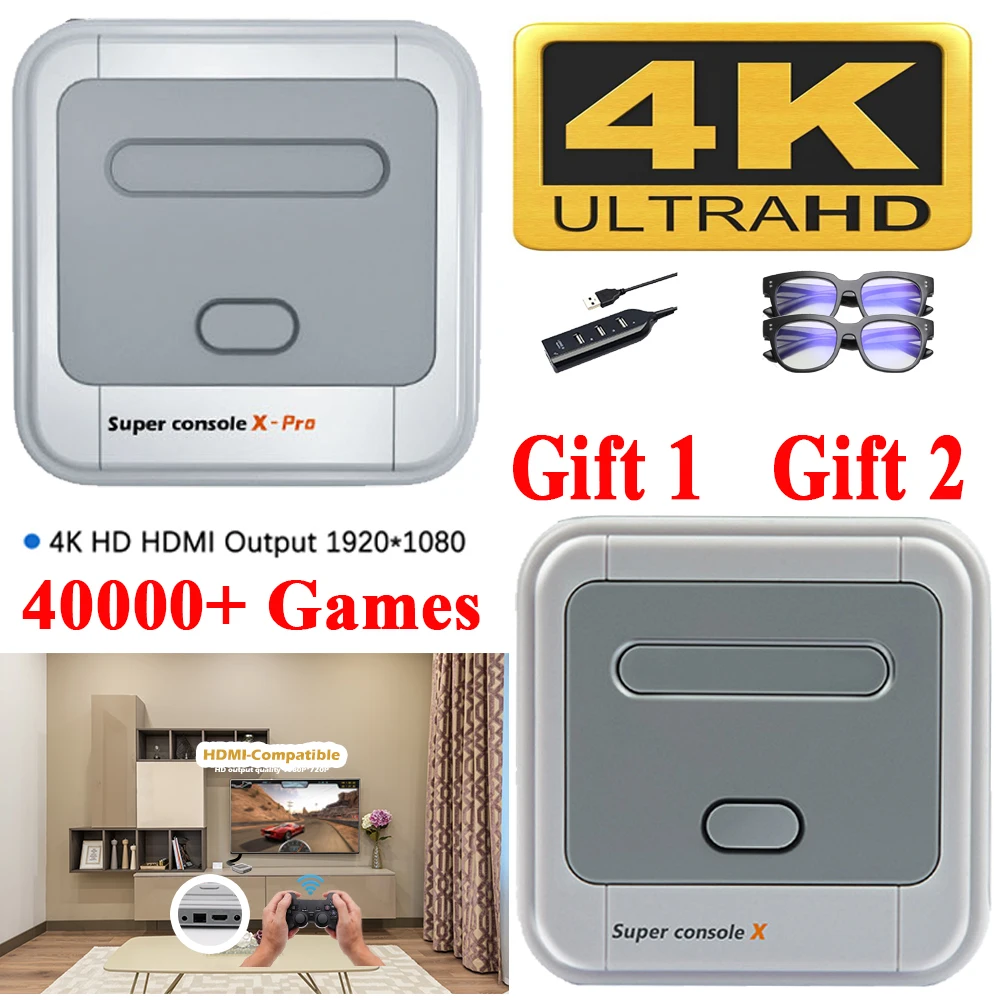 Супер консоль X Pro 4K HD Ретро игровая для PSP/PS1/DC/N64 видеоигр с 50000 + играми KODI