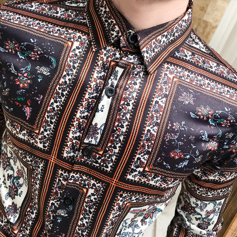 Роскошная мужская рубашка с принтом, короткий рукав, Camisa Masculina, облегающие повседневные рубашки, новинка, вечерние рубашки для ночного клуба