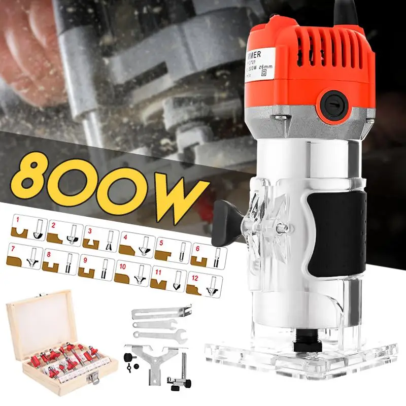 

800W 6.35mm 30000r/min Electric Laminate Edge Trimmer Mini Wood Router Carving Machine Carpentry Woodworking Power Tools