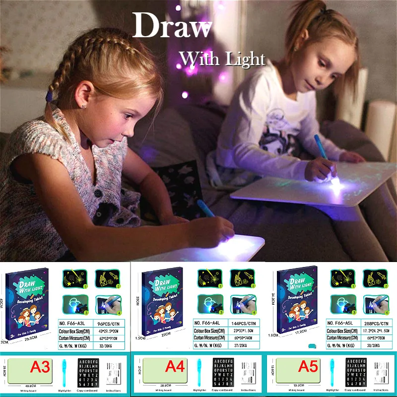 

A3A4A5 Illuminate Drawing Board Light Kids Toy Tablet Draw In Dark Magic with Light-Fun Fluorescent Pen Children Educational Toy