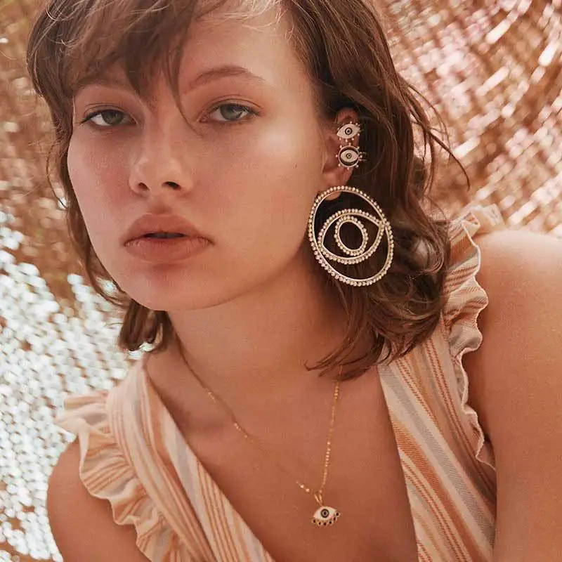 AOMU Boho модный дизайн большие полые круглые геометрические сглаза золотые серьги для женщин эффектные очаровательные серьги, ювелирные изделия набор