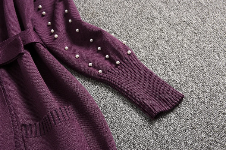 ALPHALMODA 2019 зима Для женщин теплый комплект из 3 предметов, вязаные костюмы с длинным рукавом Кардиган с жемчугом + свитер + брюки Дамская мода
