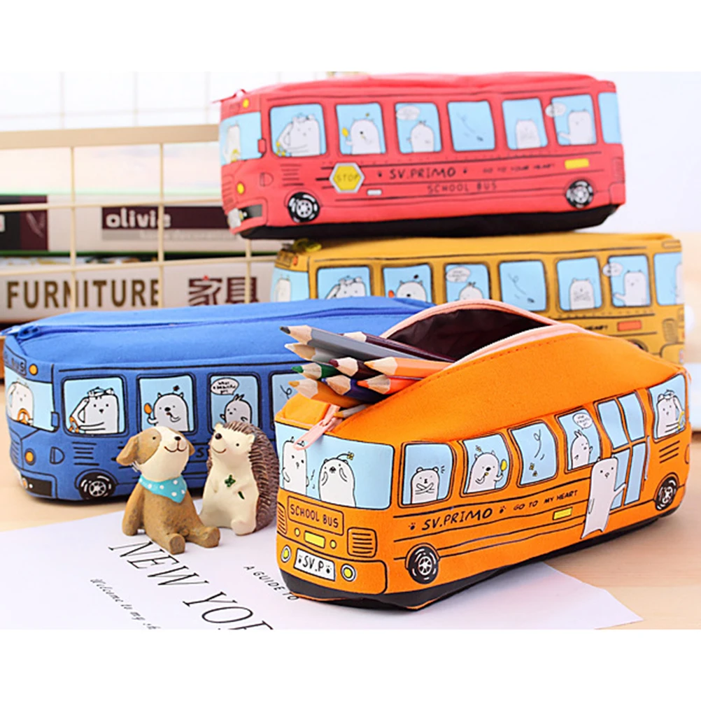 

Canvas Portable Pencil Case Korean Style Car Shape Cosmetic Brush Eyebrow Pencil Organizer Cartoon Animal Zipper Stationery Bag