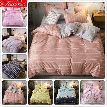 

Pink Stripe Duvet Cover 3/4 Pcs Bedding Set Adult Kids Soft Cotton Bed Linen Single Twin Full Queen King Size Bedspreads 180x220