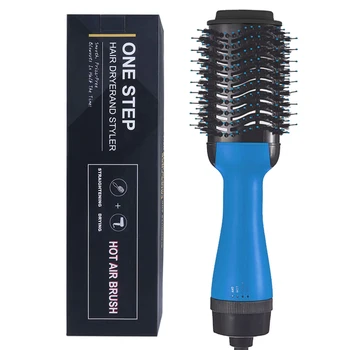 

Hot Air Brush Hair Dryer Brush Straightening Curling Salon Negative Ion Ceramic Electric Blow Dryer Straightener Curl Brush Blue