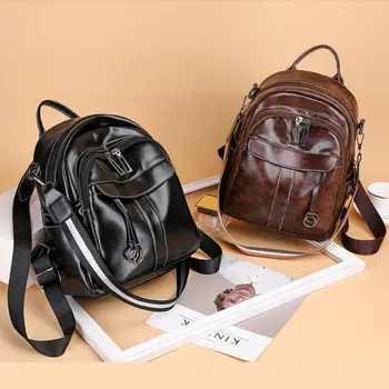 

Casual Backpack Female Brand Leather Women's backpack Large Capacity School Bag for Girls Double Zipper Leisure Shoulder Bags
