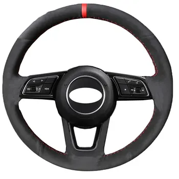 

KUNBABY Car Styling Black Suede Hand-stitched Car Steering Wheel Cover Case for Audi A1 A3 A5 A7 Car Accessories