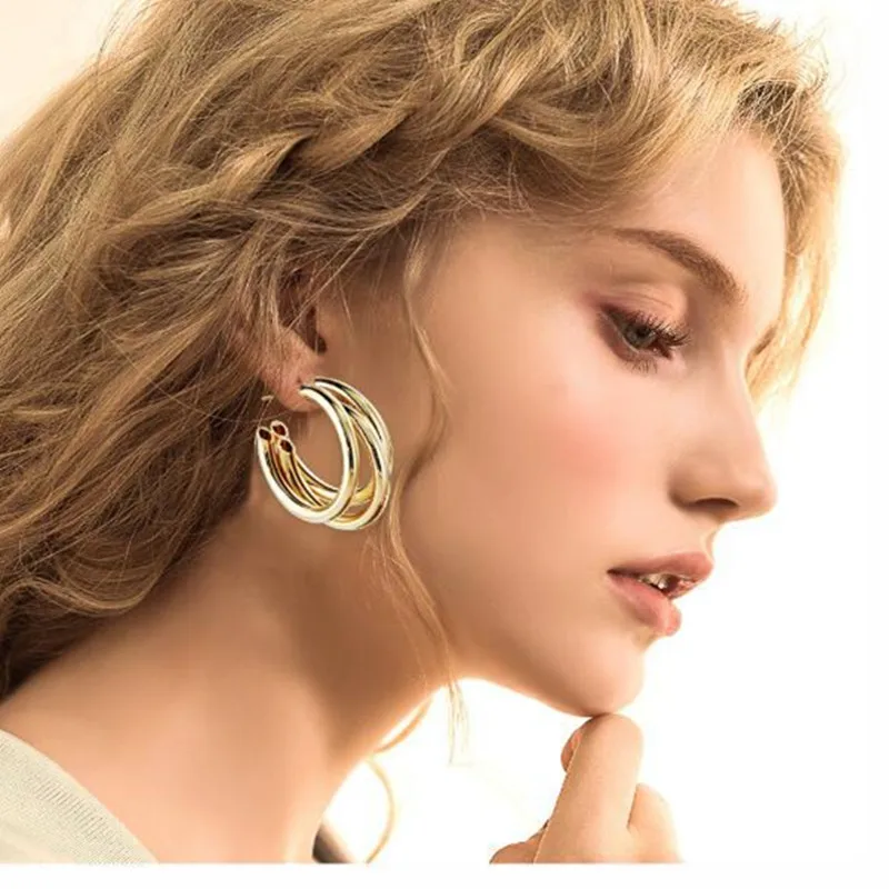 Женские простые металлические серьги многослойные серьги-кольца в европейском и