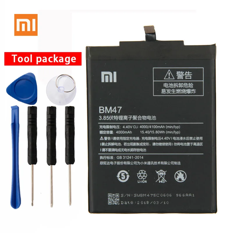 Оригинальный аккумулятор Xiaomi BM47 большой емкости для телефона Redmi 3 3S 3X 4X Redmi3 Pro Hongmi
