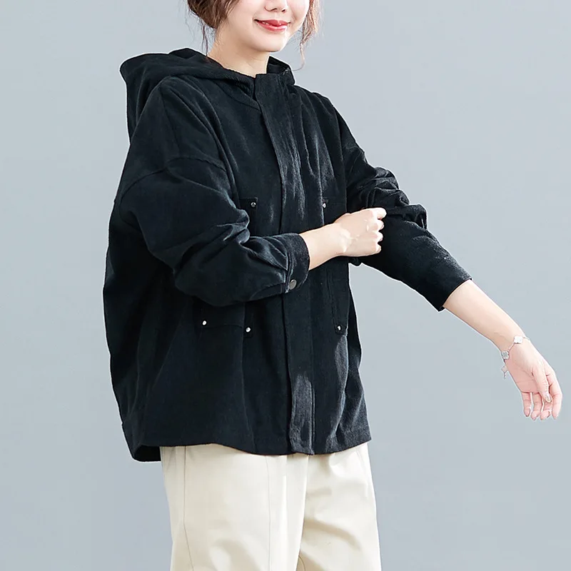 

Autumn And Winter New Products 78 Retro Literature And Art Cotton Literature And Art Large Size Dress Hooded Workwear Coat Tops