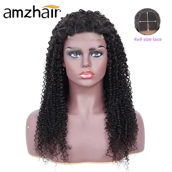 

Curly Real-Human-Hair-Wig 150 Density 4x4 Lace Closure Brazilian Remy Hiar wigs For Black Women Pre-plucked Hairline Kinky-Curly