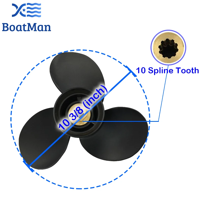 BoatMan&reg; 10 3/8x13 Propeller For Mercury Outboard Motor 9.9HP 18HP 25HP 10 Tooth Spline 48-19640A40 Aluminum Boat Accessories