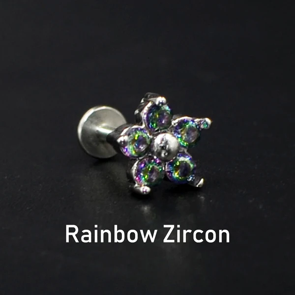Rainbow Zircon 7mm 1 шт. титановый опал Циркон внутренний с резьбой нержавеющая сталь Сталь Ушной Хрящ Серьги-улитки серьги гвоздики, пирсинг тела ювелирные изделия - Окраска металла: Rainbow Zircon 7mm
