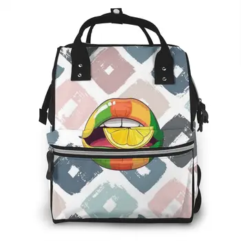 

Mommy Maternity Nappy Backpack Large Capacity Colorful Lips Diaper Bag Travel Nursing Bag For Baby Care Women's Fashion Bags