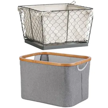 

1pcs Iron Storage Basket Kitchen Snack Storage Basket & 1pcs Collapsible Storage Baskets Laundry Toy Basket Gray
