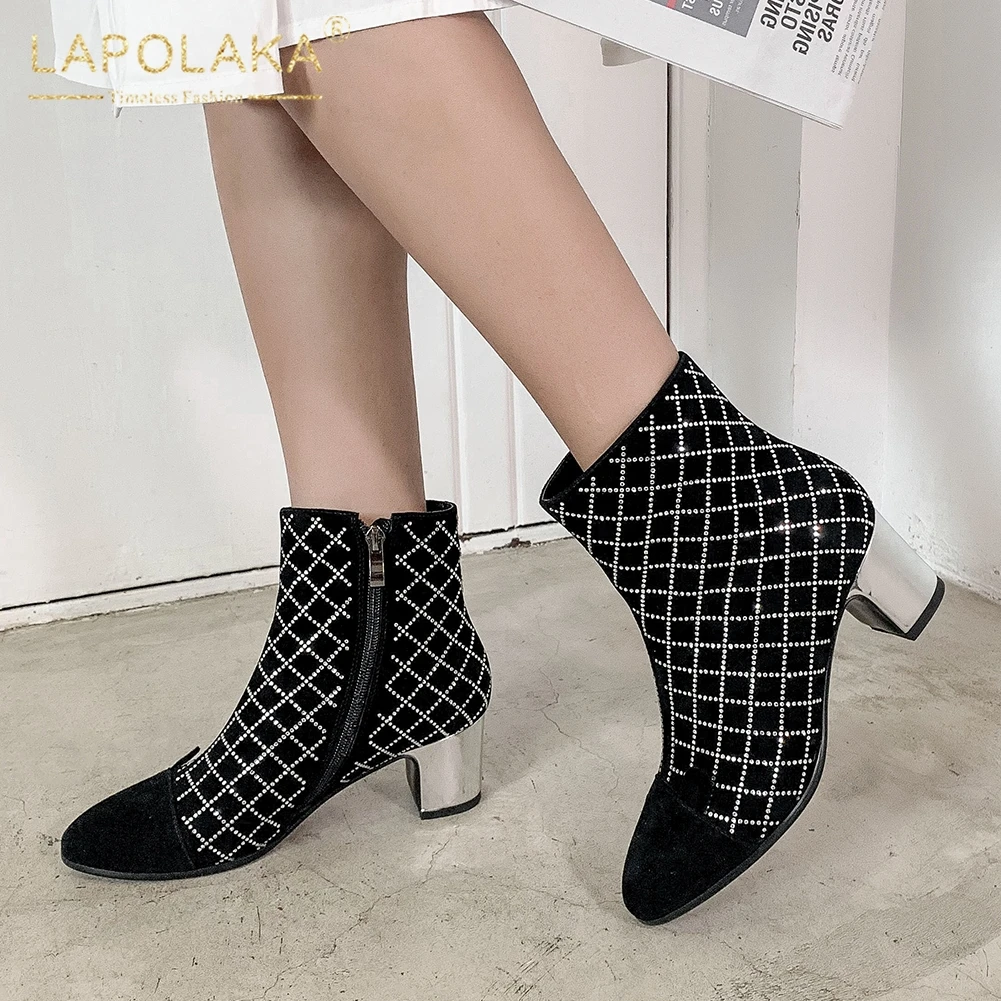 

Lapolaka New Fashion Hot Sale High Quality Kid Suede Chunky Heels Shoes Woman Boots Female Zip Up Autumn Boots Women Shoes