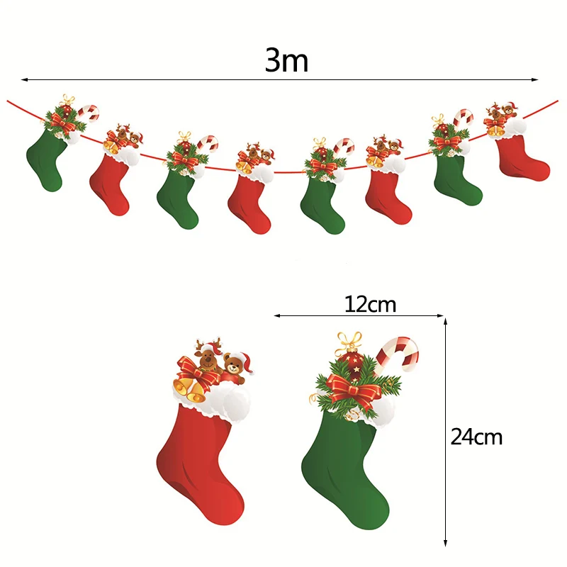 3M милые баннеры с изображением Санта Клауса, рождественские бумажные гирлянды, рождественские носки с изображением лося, новогодние вечерние баннеры