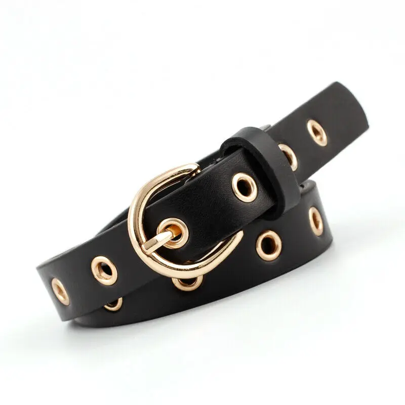 

Vintage Womens Lady Girl Metal Boho Leather Round Buckle Waist Belt Fashion Waistband PU Leather Black Red White Coffee Camel