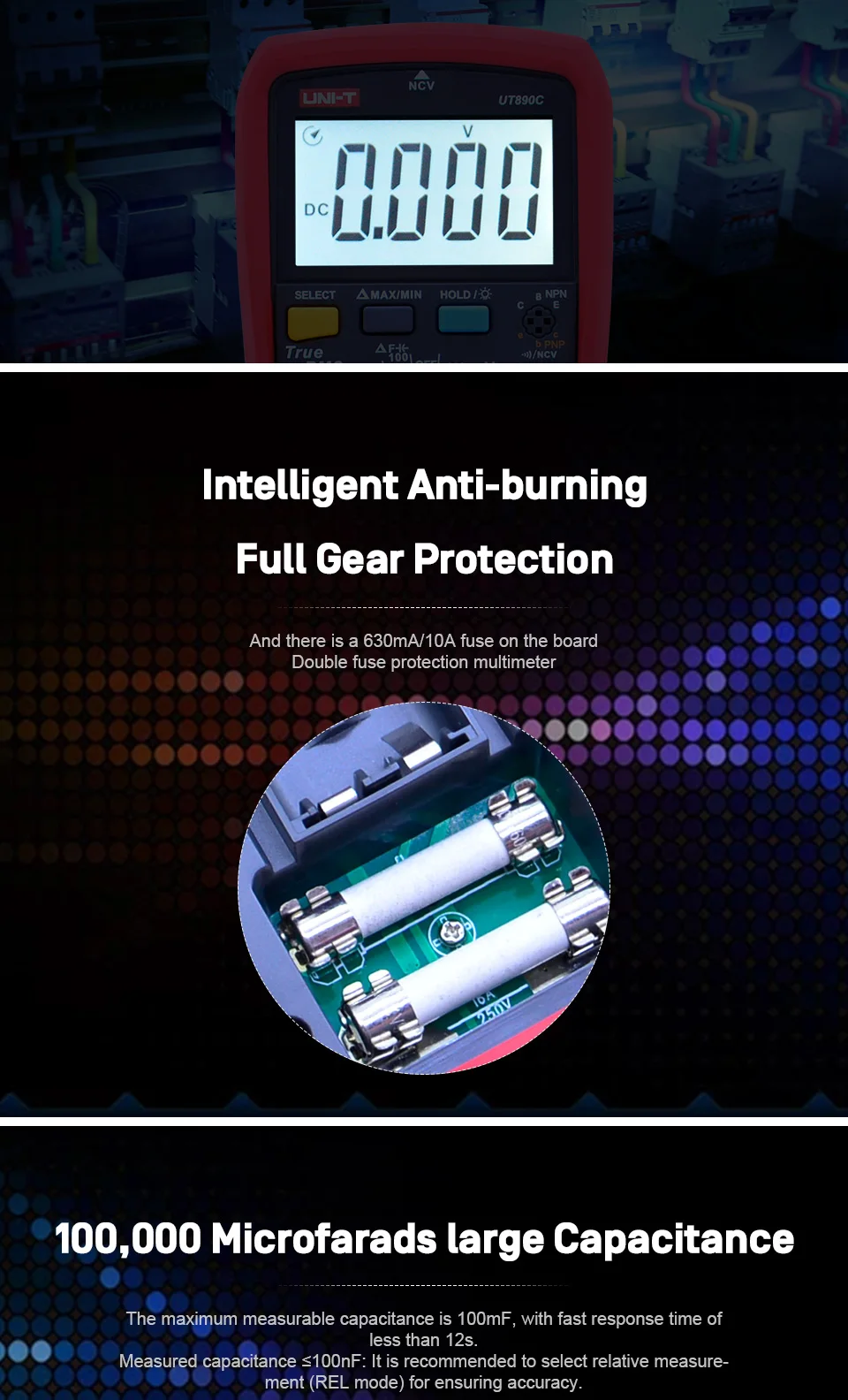 UNI-T Цифровой мультиметр True RMS ручной диапазон UT890C UT890D+ устройство для зарядки от сети переменного тока Частотный постоянной ёмкости, универсальный конденсатор Температура Тестер LCD подсветка