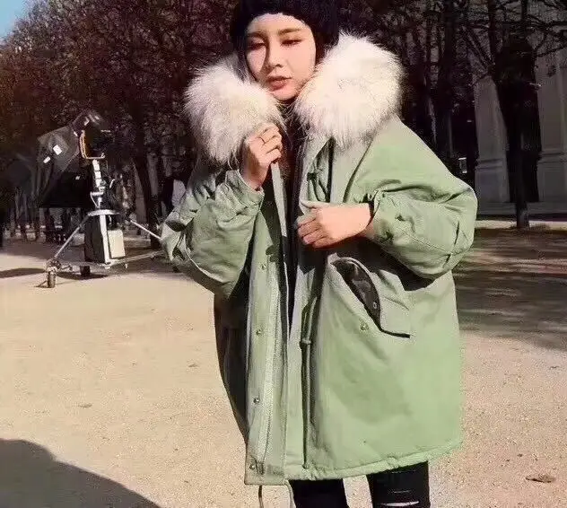 Стиль Южная Корея Dongdaemun женский пуховик женский короткий толстый приталенный с капюшоном енотовая собака большой меховой воротник