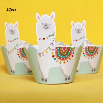 

12set cartoon llama alpaca cupcake wrapper topper candy box kids birthday party supplies wedding supplies