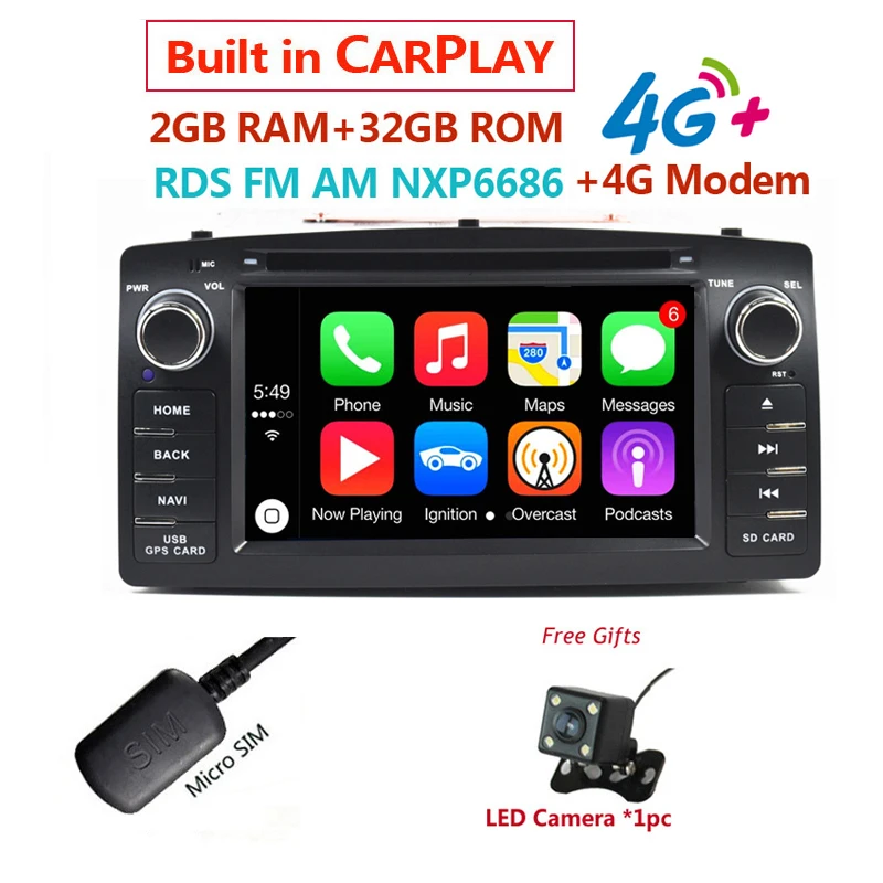 Android10 автомобильный 2Din 4G для Toyota Corolla E120 универсальный TOYOTA Авторадио CD DVD плеер