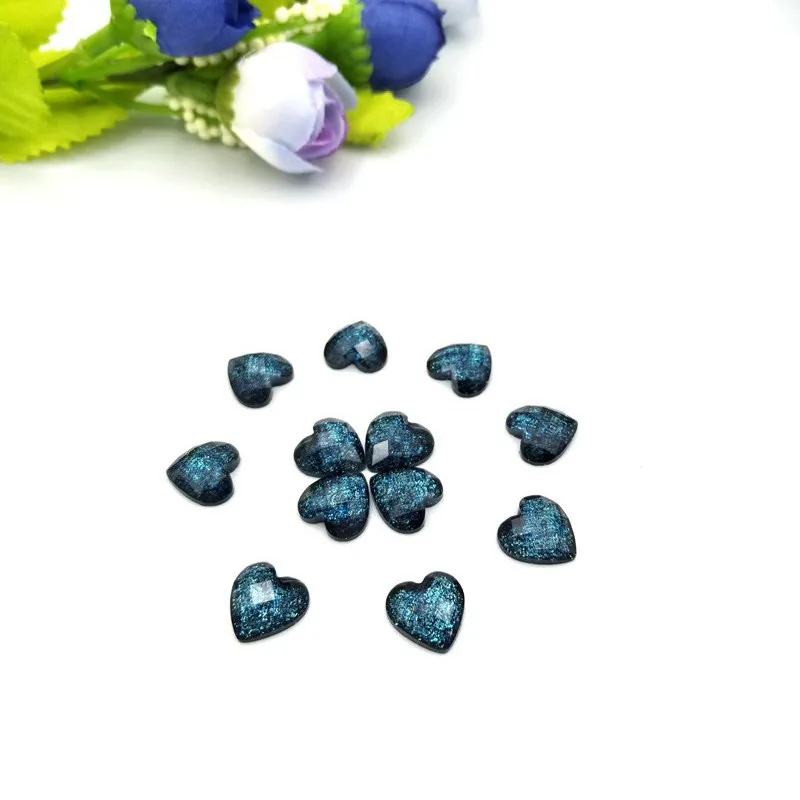 80 шт/10 мм ярко-голубое сверло в форме сердца из смолы AB с плоской задней поверхностью выпуклые Круглые DIY аксессуары для обработки