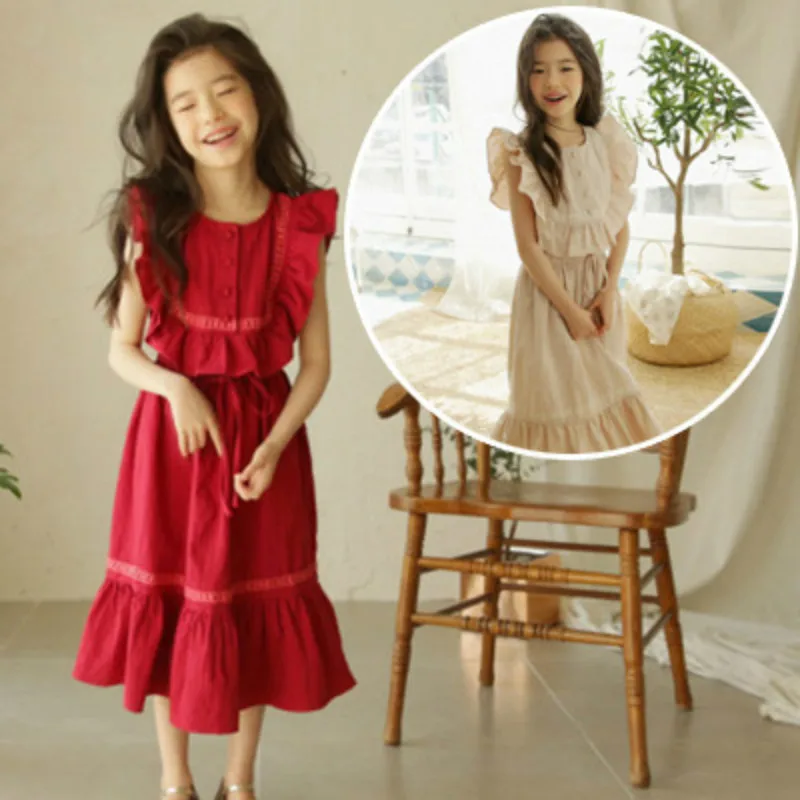 

Girls Cotton Dresses New Summer Brand Kids Princess Dress Cute Ruffles Design for Teenage Girls 4-14Y Children Clothes CC903