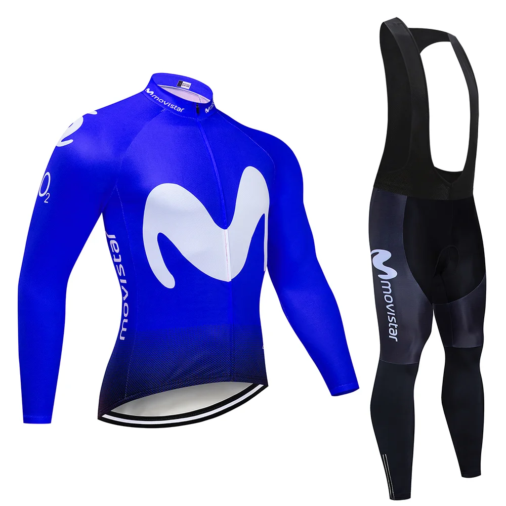 Movistar Team long sleeve Cycling jersey Set bib pants ropa ciclismo bike clothes MTB bike jersey Uniform Men clothes