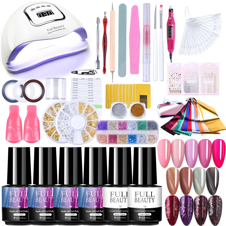 

Nail Art Manicure Tools Set UV LED Lamp Dryer Soak Off Gel Polish Varnish Long-lasting Lacquer DIY Brushes Electric Drill BE1582