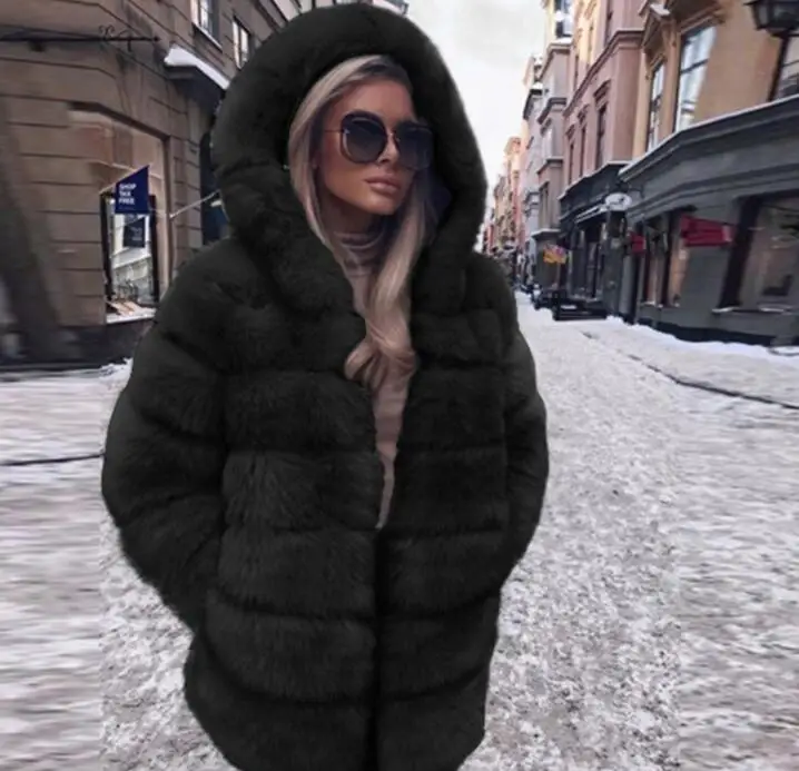 Black Genuo новое женское элегантное пальто из искусственного меха модное зимнее повседневное теплое роскошное пальто из искусственного меха пушистые пальто Женская куртка с капюшоном пальто - Цвет: Black