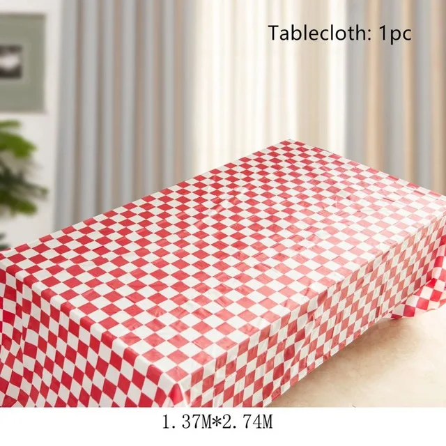1pc tablecloth Черно-белые клетчатые вечерние одноразовые столовые приборы автомобили Гоночный флаг настольные чашки игры решетки вечерние и свадебные декоративные детские игрушки - Цвет: 1pc tablecloth