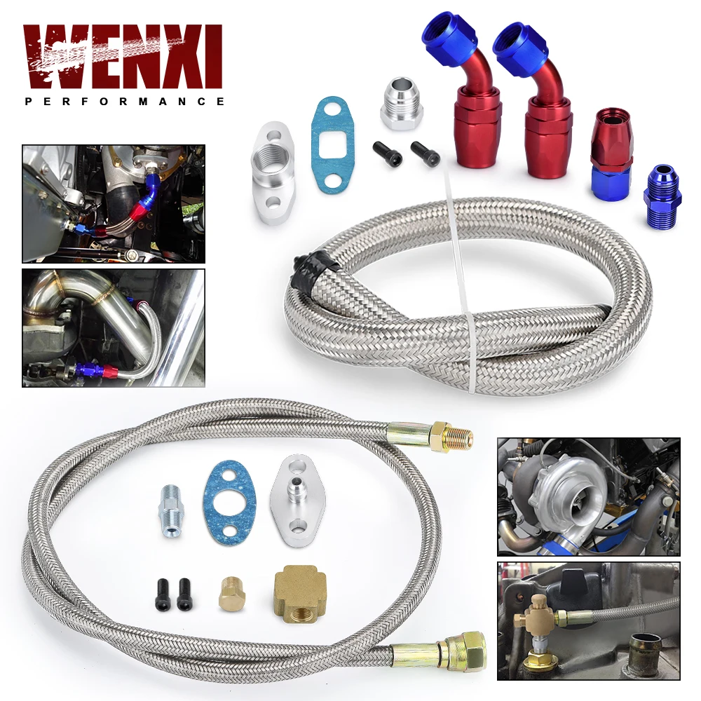 

T3 T4 T3/T4 T70 T66 TO4E Turbo Oil Feed Line Oil Return Line Oil Drain Line Kit blue and red WX-TOL21