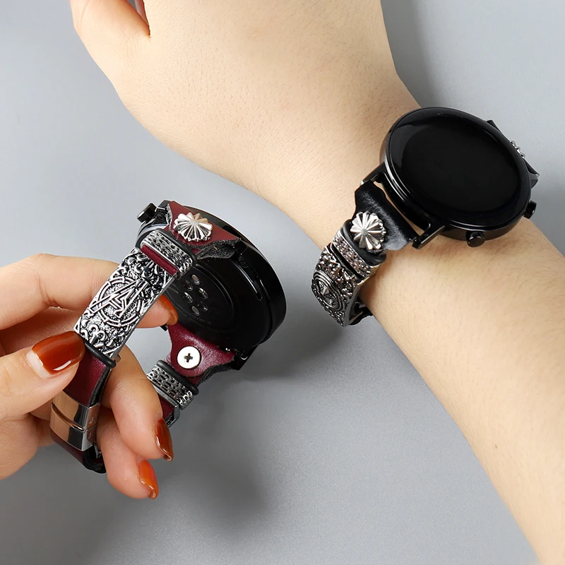 Ремешок для часов HUAWEI WATCH GT 2 2e кожаный браслет Honor Magic watch samsung Gear S3 Frontier galaxy 46 мм 22