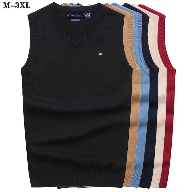 Chaleco de buena calidad para hombre, suéteres sin mangas, 100% de algodón, informal, de punto, Tops de punto a la moda, primavera y otoño