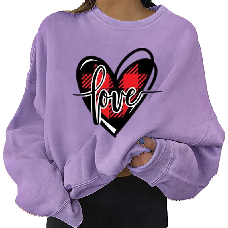 Fall Crewneck Sweatshirts Women Casual Long Sleeve Pullovers New Heat Printed Korean Tops Big Size Cotton Hoodies Purple White