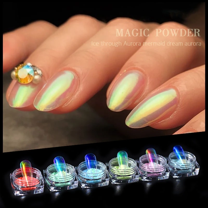 6 цветов Волшебная пудра для ногтей ледяная сквозь Аврору сияющая мечта Аврора