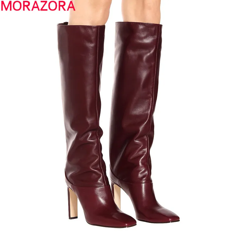 MORAZORA/ горячая Распродажа, Сапоги выше колена женские вечерние сапоги на высоком квадратном каблуке Модные осенние женские сапоги до бедра