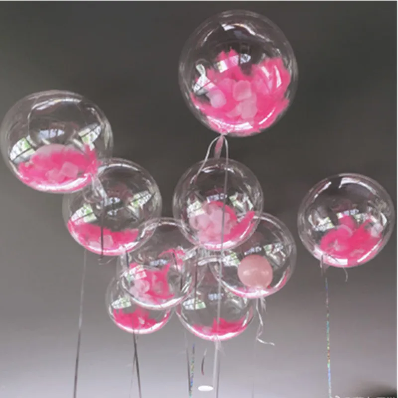 

12/24/36inch No Wrinkle Bobo Transparent PVC Balloon Birthday Party Decoration Balloons Helium Bobo Balloons Feather Christmas