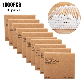 

1000pcs Double Head Bamboo Cotton Swab Wood Sticks Disposable Cotton Buds for Beauty Makeup Nose Ears Cleaning