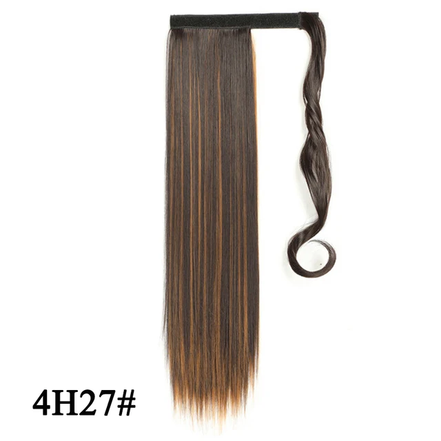 Leeons 20'' Synthetic Ponytail Hair pieces Heat Resistant Fiber Straight Ribbon Clip In Hair Extension 21 colors Brown Black 4h27