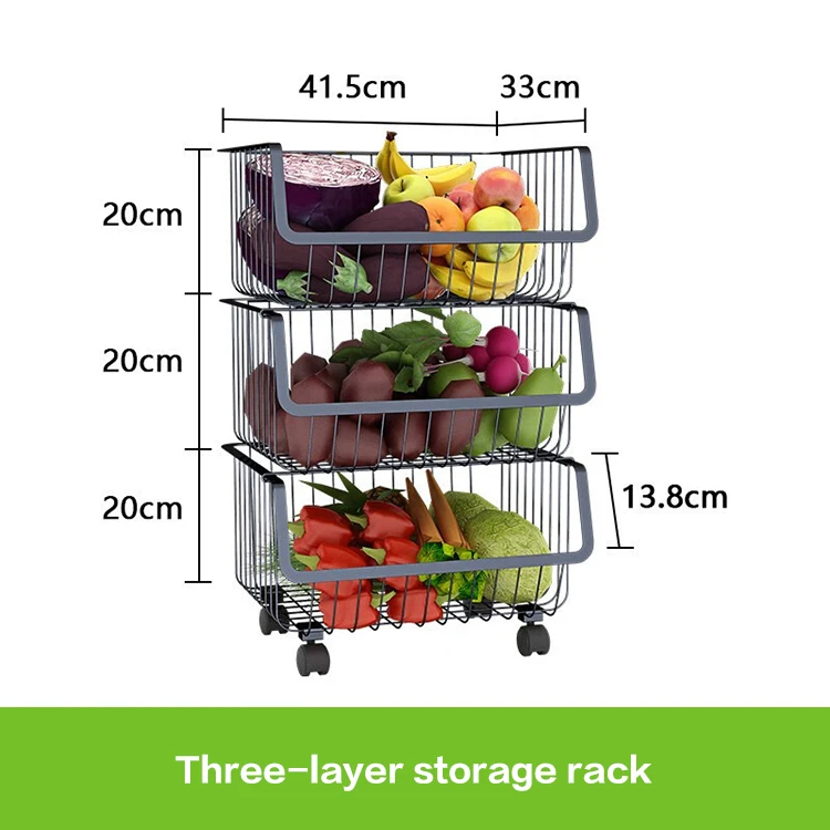 Micoe stainless steel bathroom kitchen rack kitchen black multi-layer floor stand fruit and vegetable basket - Цвет: ZBG-C3