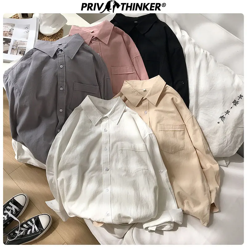 Privathinker Men Summer Solid Shirts 2020 Men 100% Cotton Blouse Streetwear Couple Loose Clothes Male Casual Colorful Shirts New Privathinker Men Summer Solid Shirts 2020 Men 100% Cotton Blouse Streetwear Couple Loose Clothes Male Casual Colorful Shirts New