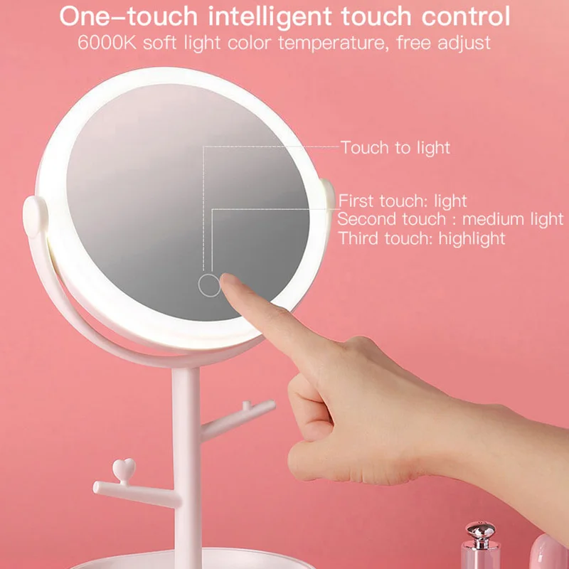 Светодиодный косметический зеркальный Многофункциональный ювелирный ящик, туалетный зеркальный ремень, шкатулка для ювелирных изделий, высокий прозрачный светильник большого размера
