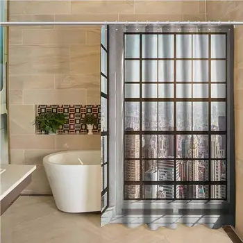 

Modern Precision Custom Shower Curtain Urban City View of Apartments from Square Shape Windows Photograph Modern Bathroom