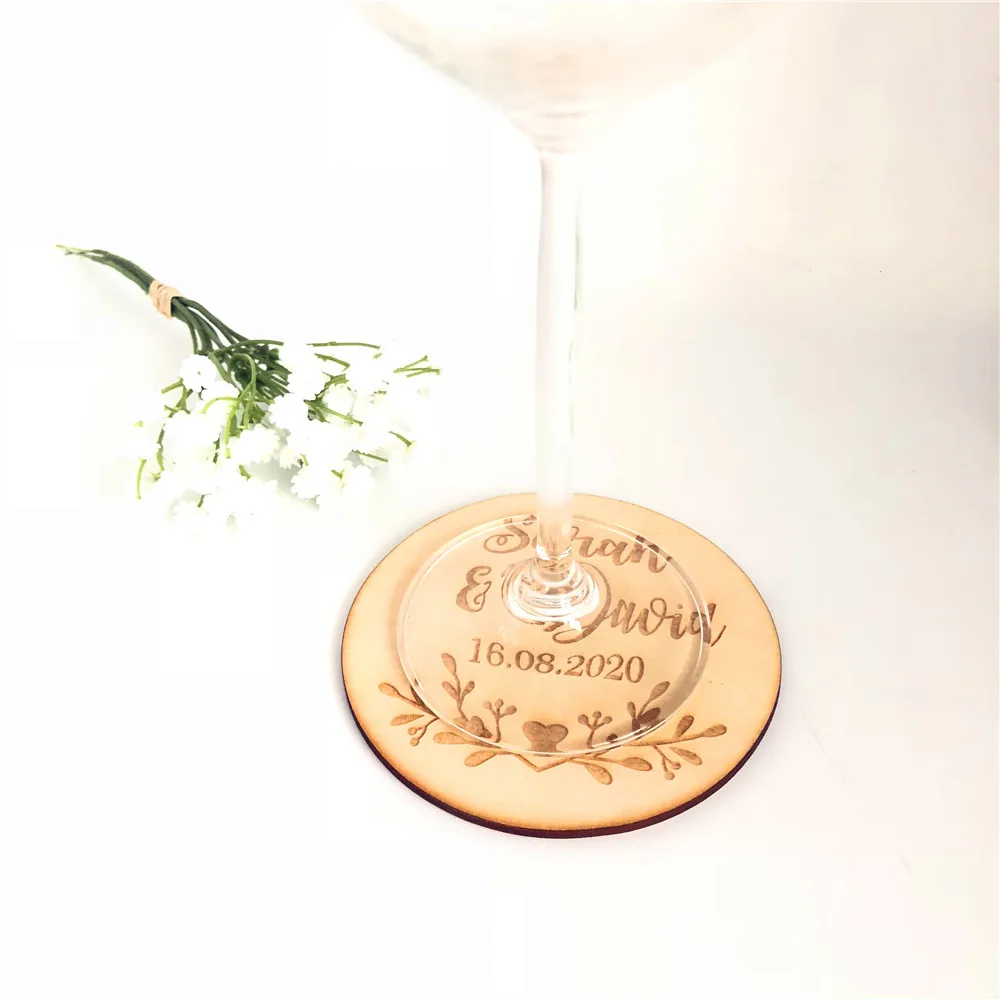 12pcs/lot Personalized Couple Name Wooden Coaster Custom Wedding Party Table Decoration Coasters Unique Party Favor Supplies